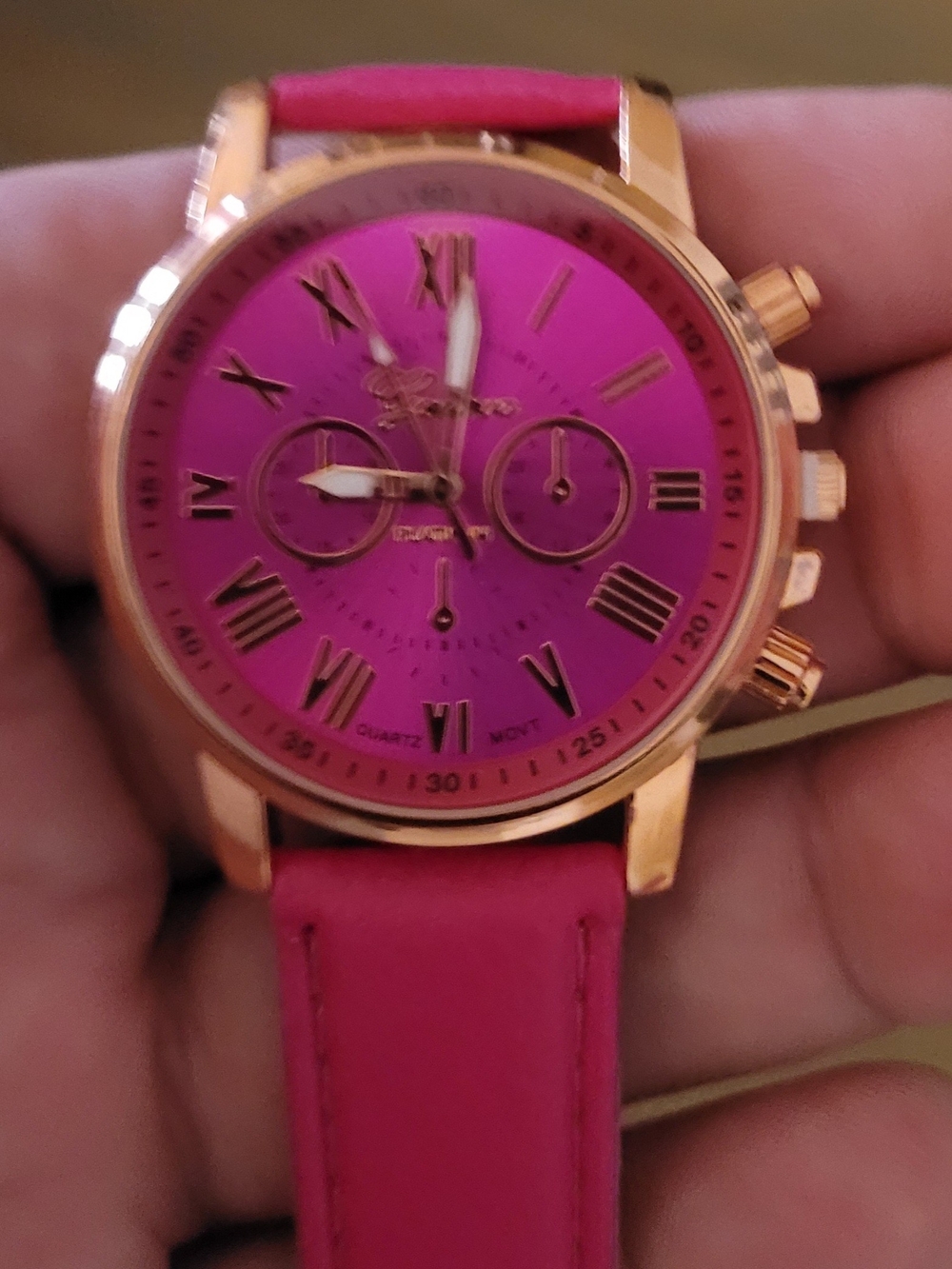 Geneva Hot Pink Dial and Strap Women's Watch with Rose Gold Case